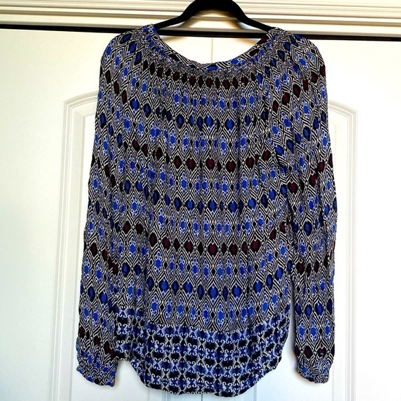 Lucky Brand Blouse Womens M smocked button down Bohemian hippie Top Tunic Sheer - Picture 2 of 6